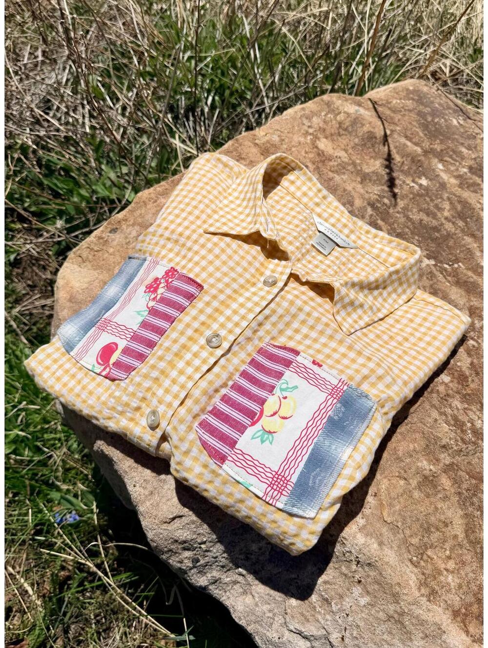 Upcycled Christopher Banks Yellow Gingham Shirt M Petite